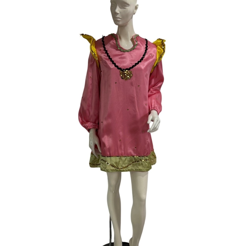 Vintage Handmade Pink Satin Fantasy Costume Dress Sequin Stage Theater M/L